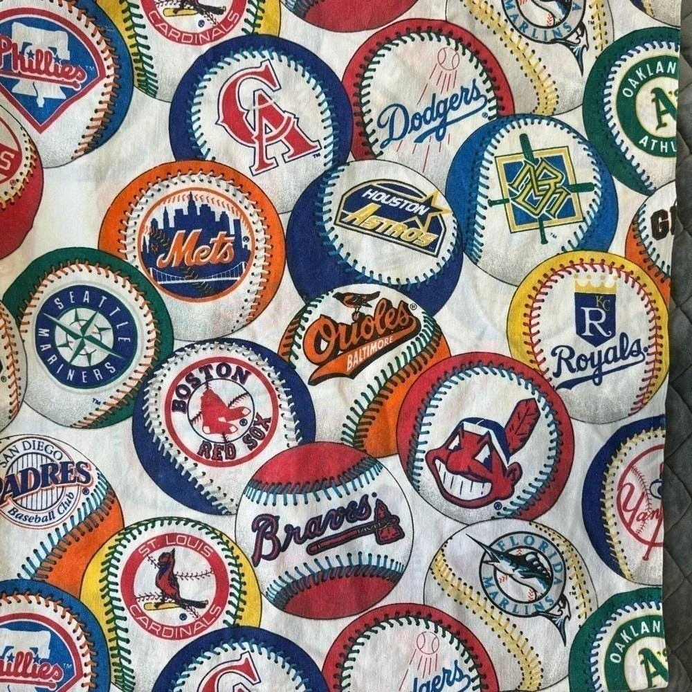 VTG 90s Sheet Major League Baseball Flat Team Logos Baseballs MLB Fandom Bibb Co